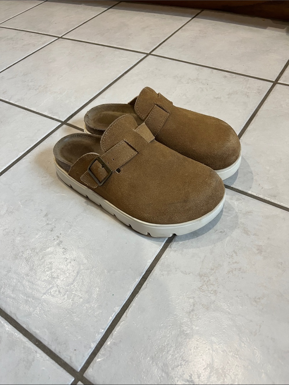 Genuine Leather Slip-On Clog in Brown